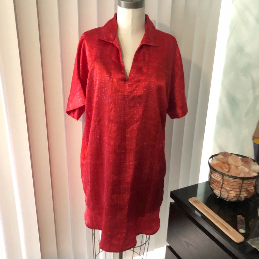Natori Silky Red Mumu Kaftan Dress